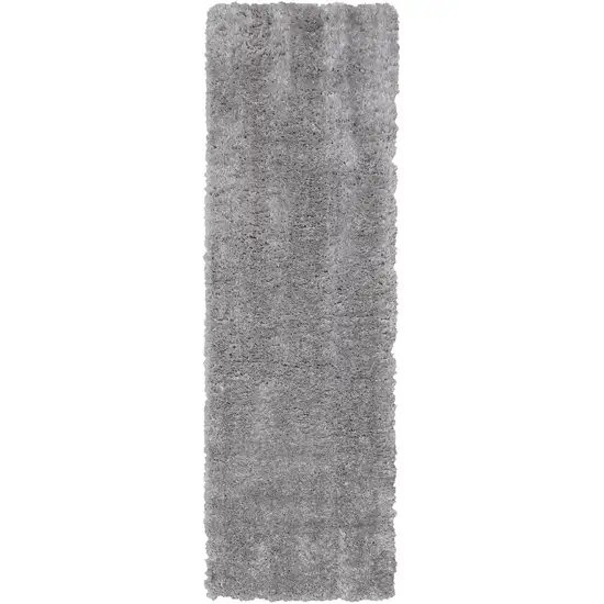 8' Gray Shag Power Loom Runner Rug Photo 4