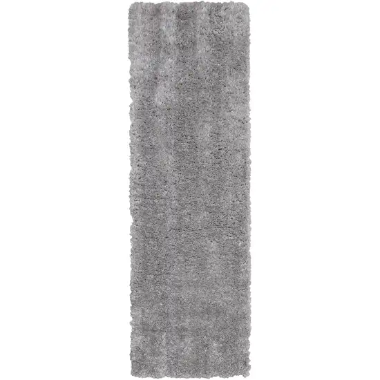 8' Gray Shag Power Loom Runner Rug Photo 2