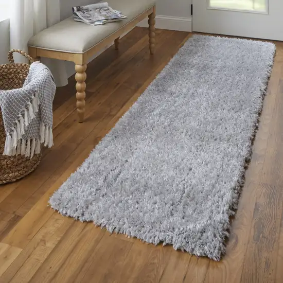 8' Gray Shag Power Loom Runner Rug Photo 6