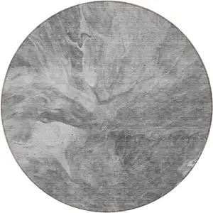 Photo of 8' Gray Silver And Charcoal Round Abstract Washable Indoor Outdoor Area Rug