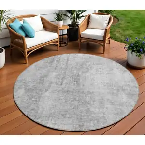 Photo of 8' Gray Silver And Charcoal Round Abstract Washable Indoor Outdoor Area Rug