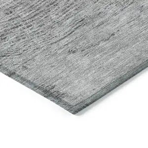 Photo of 8' Gray Silver And Charcoal Round Abstract Washable Indoor Outdoor Area Rug