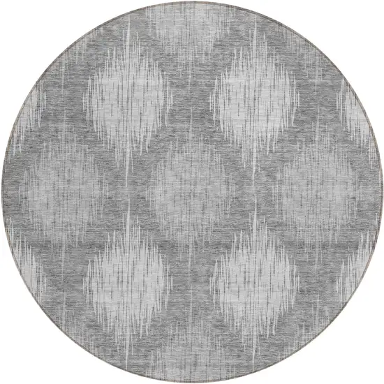 8' Gray Silver And Charcoal Round Ikat Washable Indoor Outdoor Area Rug Photo 2