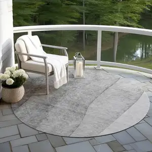 Photo of 8' Gray Silver And Charcoal Round Ombre Washable Indoor Outdoor Area Rug