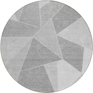 Photo of 8' Gray Silver And Graphite Round Geometric Washable Indoor Outdoor Area Rug