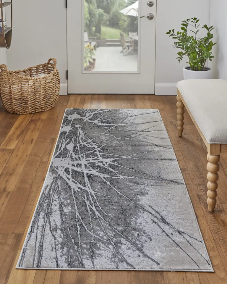 8' Gray Silver And Ivory Abstract Power Loom Runner Rug Photo 4