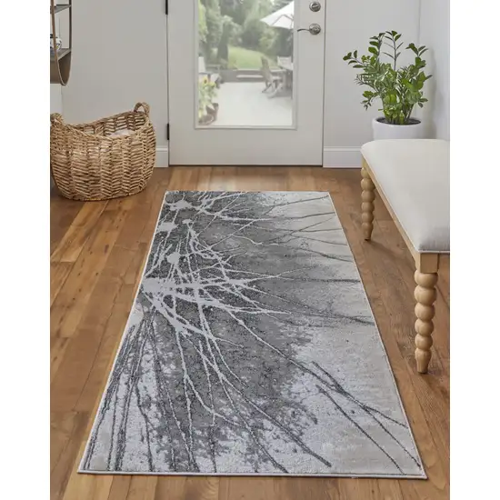 8' Gray Silver And Ivory Abstract Power Loom Runner Rug Photo 4