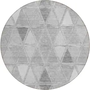 Photo of 8' Gray Silver And Ivory Round Geometric Washable Indoor Outdoor Area Rug