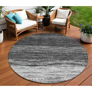 Photo of 8' Gray Silver And Ivory Round Ombre Washable Indoor Outdoor Area Rug