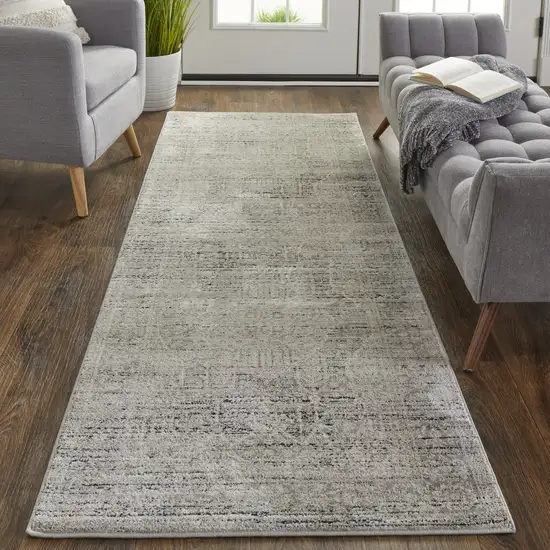 8' Gray Silver And Taupe Floral Power Loom Distressed Runner Rug Photo 3