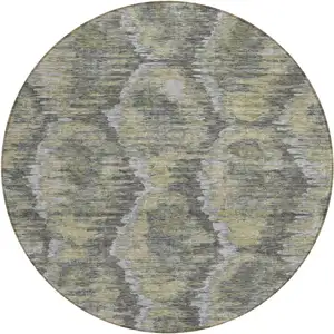 Photo of 8' Gray Silver And Wheat Round Abstract Washable Indoor Outdoor Area Rug