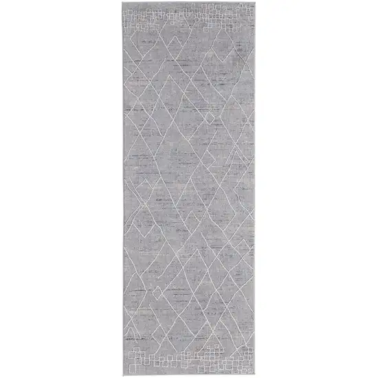 8' Gray Striped Power Loom Distressed Stain Resistant Runner Rug Photo 1