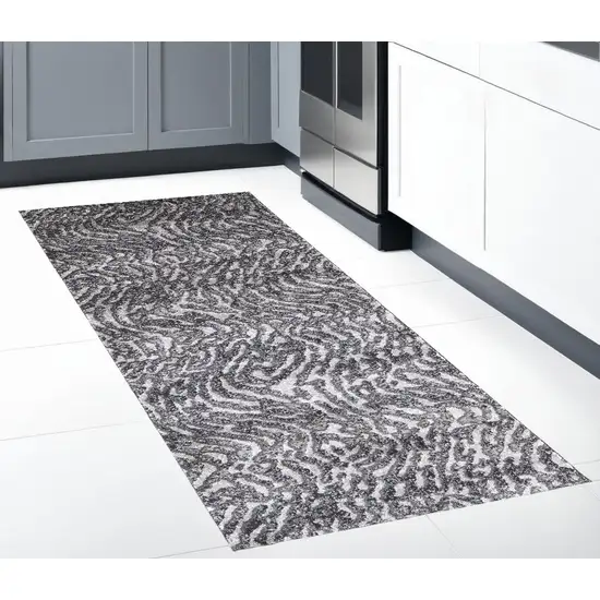 Gray and Ivory Abstract Power Loom Runner Rug Photo 1