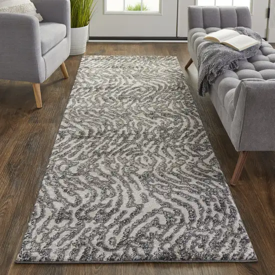 8' Gray Taupe And Ivory Abstract Power Loom Stain Resistant Runner Rug Photo 3