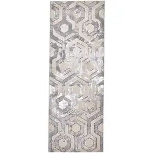 Photo of 8' Gray Taupe And Silver Abstract Runner Rug