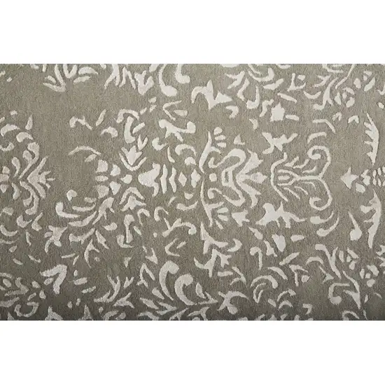 8' Gray Taupe And Silver Wool Floral Tufted Handmade Distressed Runner Rug Photo 4