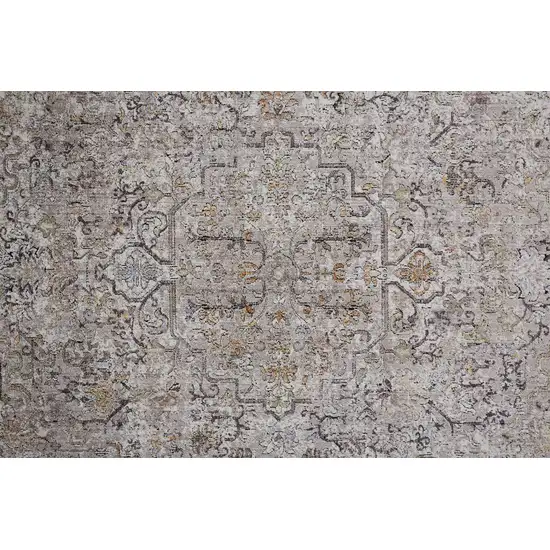 8' Gray Taupe And Yellow Abstract Stain Resistant Runner Rug Photo 6