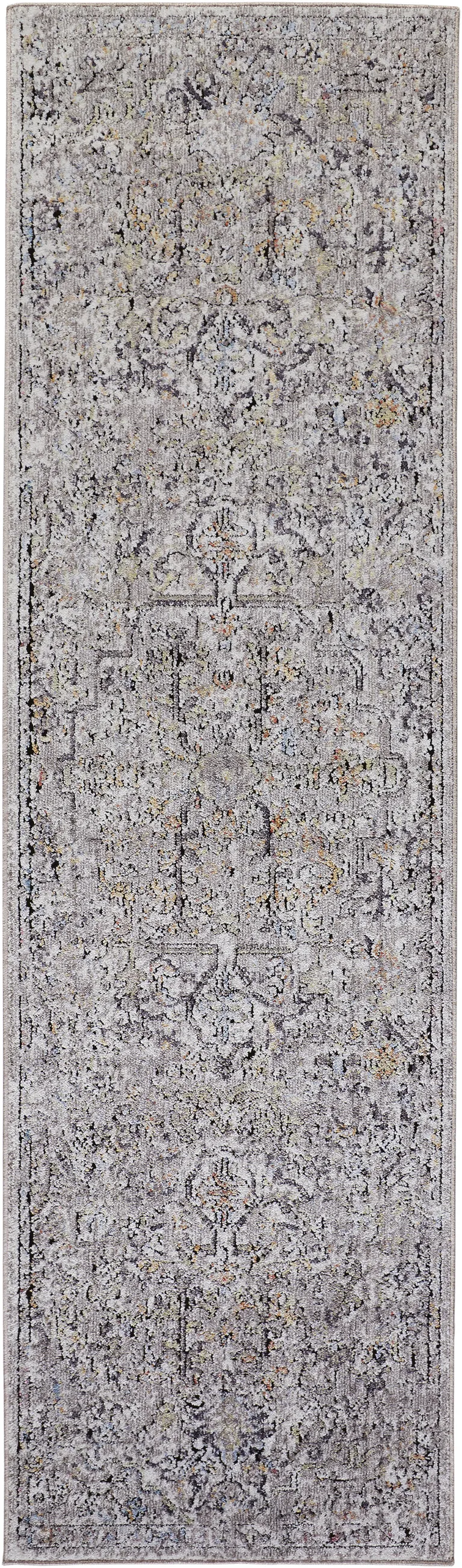 8' Gray Taupe And Yellow Abstract Stain Resistant Runner Rug Photo 1