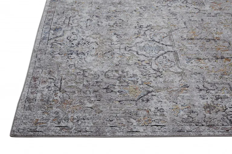 8' Gray Taupe And Yellow Abstract Stain Resistant Runner Rug Photo 2