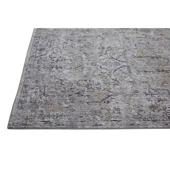 8' Gray Taupe And Yellow Abstract Stain Resistant Runner Rug Photo 2