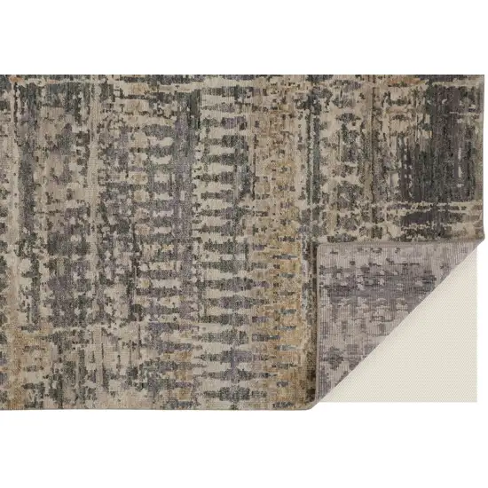 8' Gray Taupe and Ivory Wool Abstract Hand Knotted Runner Rug Photo 4