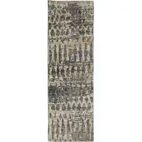 Photo of 8' Gray Taupe and Ivory Wool Abstract Hand Knotted Runner Rug