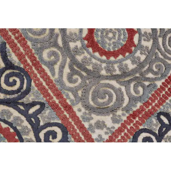 8' Gray Taupe and Red Paisley Power Loom Runner Rug Photo 6