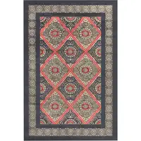 Photo of 8' Gray Taupe and Red Paisley Power Loom Runner Rug