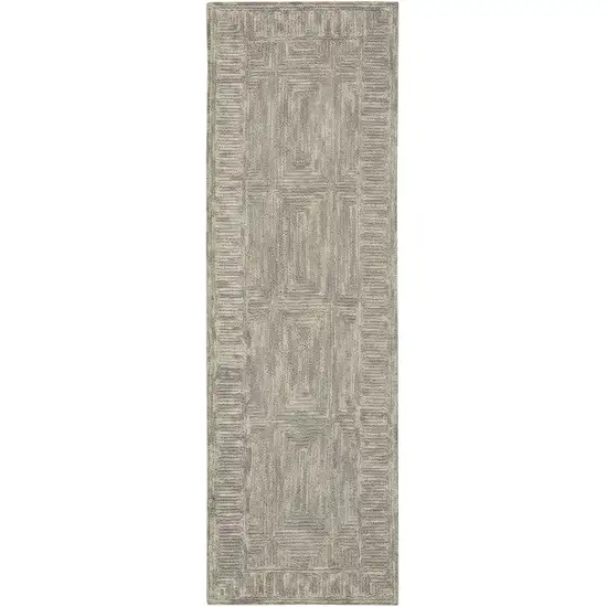 8' Gray Wool Geometric Runner Rug Photo 4