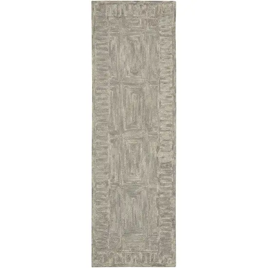 8' Gray Wool Geometric Runner Rug Photo 2