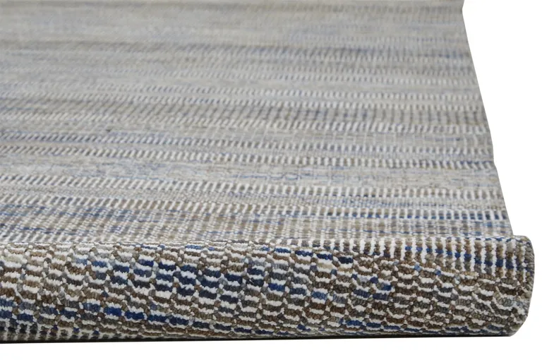 10' Gray Wool Striped Hand Knotted Runner Rug Photo 2