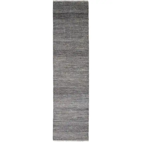 10' Gray Wool Striped Hand Knotted Runner Rug Photo 1