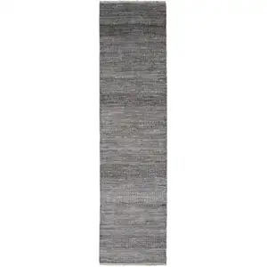 Photo of 10' Gray Wool Striped Hand Knotted Runner Rug