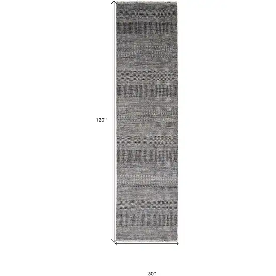 10' Gray Wool Striped Hand Knotted Runner Rug Photo 6