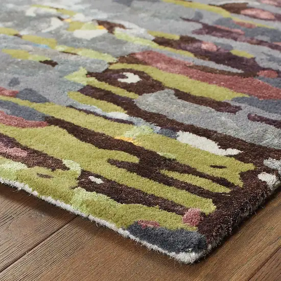 8' Gray Yellow And Black Abstract Hand Tufted Runner Rug Photo 5