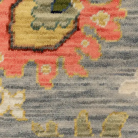 12' Gray Yellow And Blue Oriental Runner Rug With Fringe Photo 8