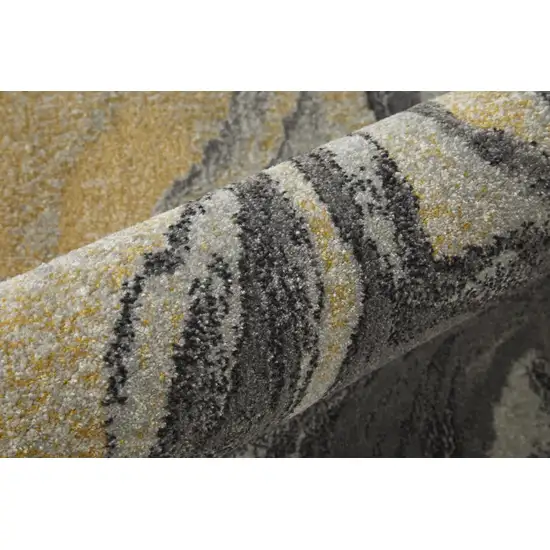 8' Gray Yellow And Ivory Round Stain Resistant Area Rug Photo 4