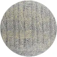 Photo of 8' Gray Yellow And White Round Abstract Stain Resistant Area Rug