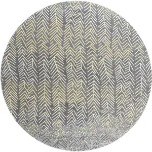 Photo of 8' Gray Yellow And White Round Abstract Stain Resistant Area Rug