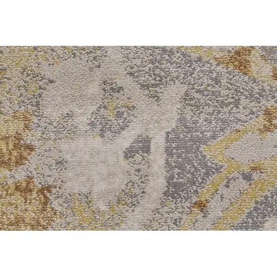 8' Gray Yellow and Ivory Floral Power Loom Worn Faded Runner Rug Photo 5