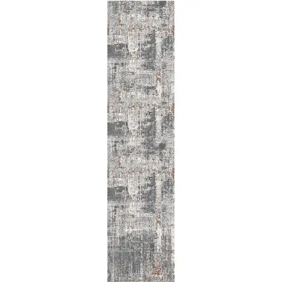 10' Gray and Beige Abstract Power Loom Runner Rug Photo 2