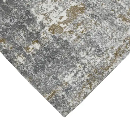 10' Gray and Beige Abstract Power Loom Runner Rug Photo 3