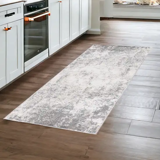 8' Gray and Beige Abstract Power Loom Runner Rug Photo 1