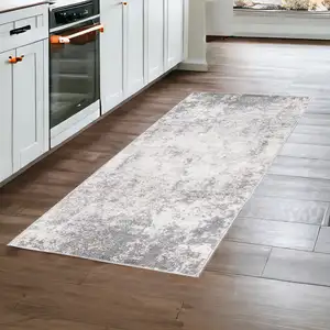 Photo of 8' Gray and Beige Abstract Power Loom Runner Rug