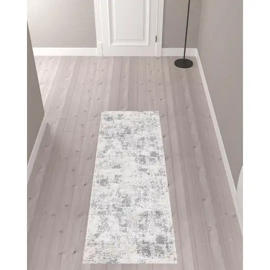 8' Gray and Beige Abstract Power Loom Runner Rug Photo 3