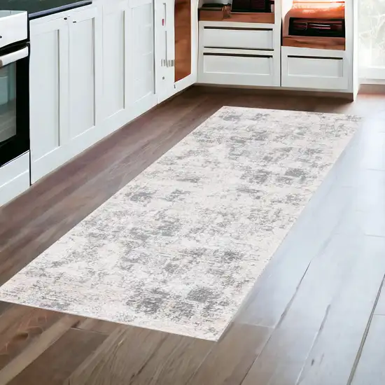 8' Gray and Beige Abstract Power Loom Runner Rug Photo 1