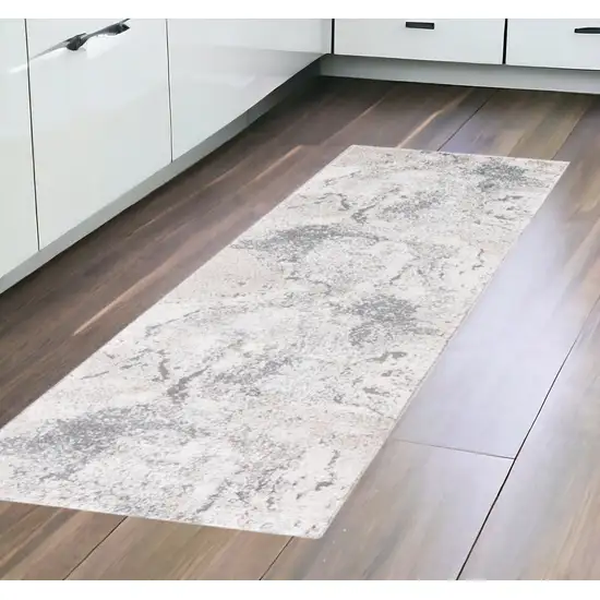 8' Gray and Beige Abstract Power Loom Runner Rug Photo 1