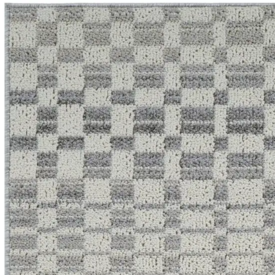 8' Gray and Beige Checkered Distressed Area Rug Photo 4