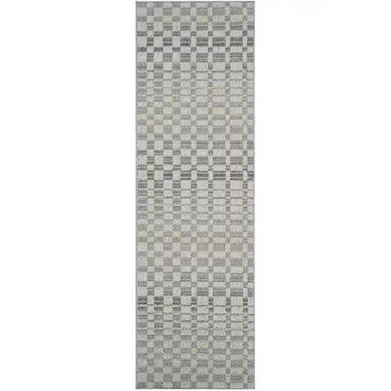 8' Gray and Beige Checkered Distressed Area Rug Photo 2