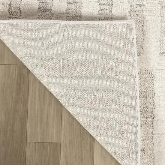 8' Gray and Beige Geometric Distressed Runner Rug Photo 4